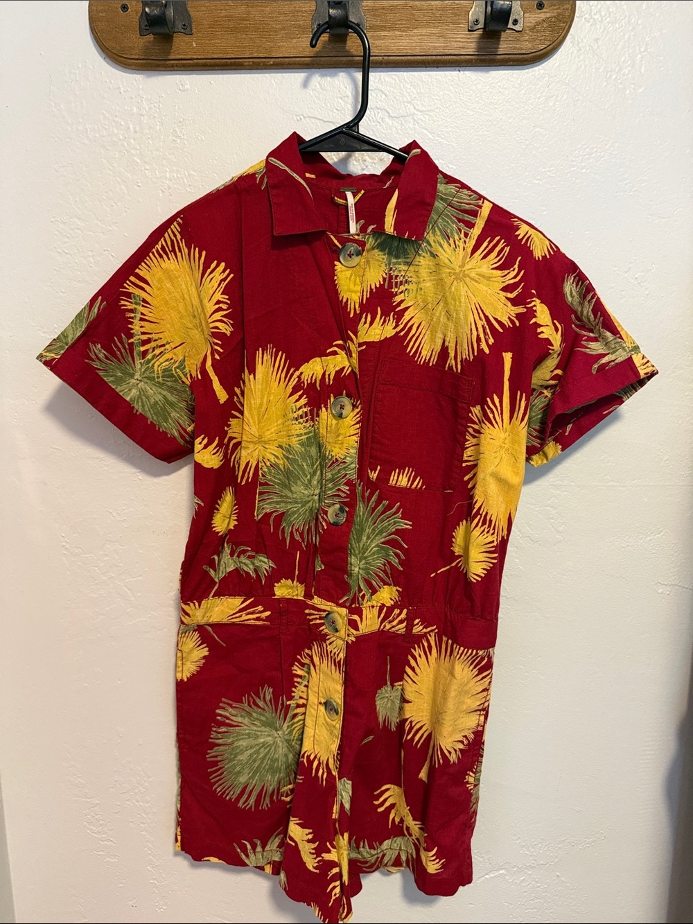 Free People Red Floral Short Sleeve Romper